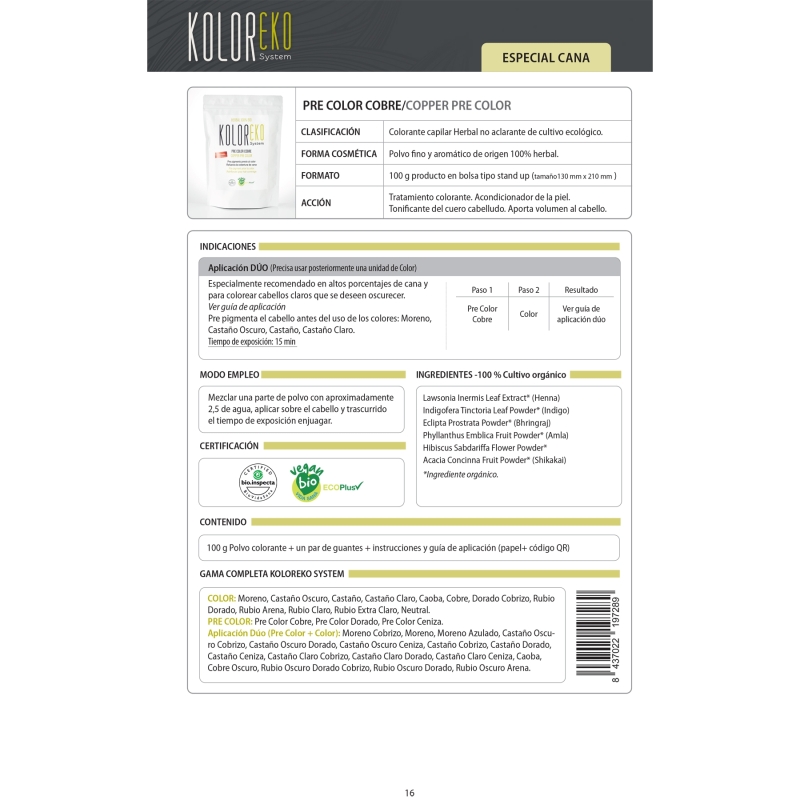 KOLOREKO PRECOLOR COBRE para tinte natural – Coloración 100% vegetal y ecológica