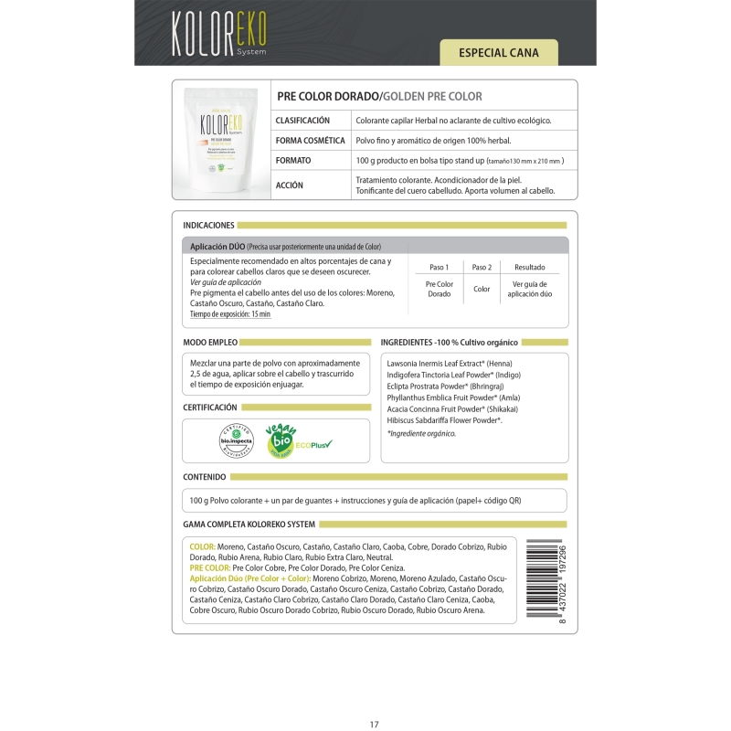 KOLOREKO PRECOLOR DORADO para tinte natural – Coloración 100% vegetal y ecológica