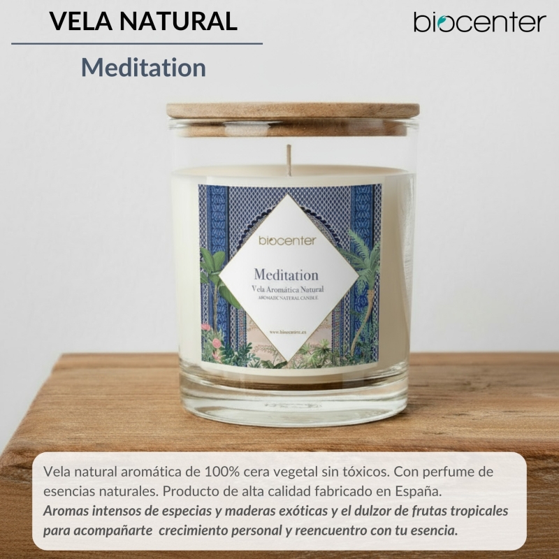 BIOCENTER Vela natural de cera de soja - MEDITATION, calma, introspección y armonía - 200 g (40 horas)