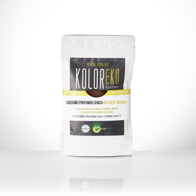 KOLOREKO Tinte natural dúo CASTAÑO PROFUNDO CENIZA - especial canas - pre color CENIZA + tinte CASTAÑO PROFUNDO