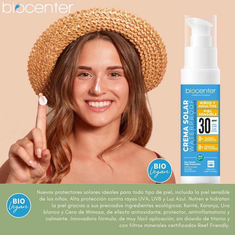 Protector Solar Natural SPF 30 Biocenter – Mineral, textura fluida y ligera