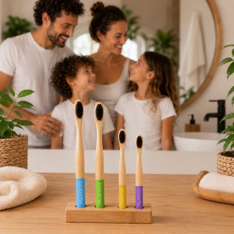 Cepillos de Dientes de Bambú para Niños con Carbón Activado Biocenter - Pack 4 unidades