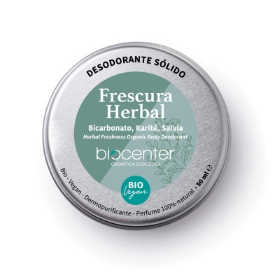 Desodorante Sólido Natural Frescura Herbal Biocenter 50 ml con bicarbonato, Karité ecológico, perfume 100% natural