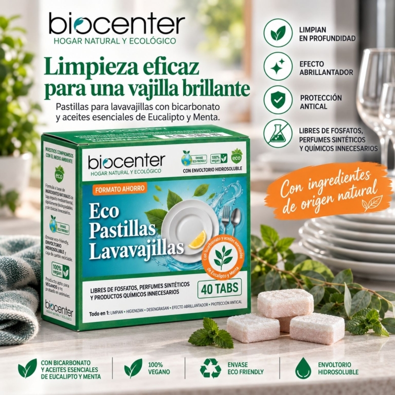 Eco Pastillas Lavavajillas Todo en Uno Biocenter – 40 dosis