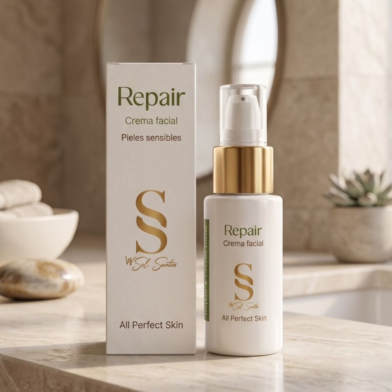 Crema Facial Repair Sol Santos – Piel Sensible, Calmante y Reparadora, Aloe Vera Bio – 30 ml