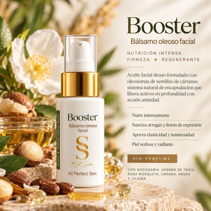 Bálsamo Oleoso Facial Booster Sol Santos – Antiedad, Nutritivo y Reafirmante con Ácido Hialurónico – 30 ml